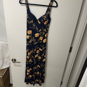 Reformation Navy and Yellow Floral Maxi Dress